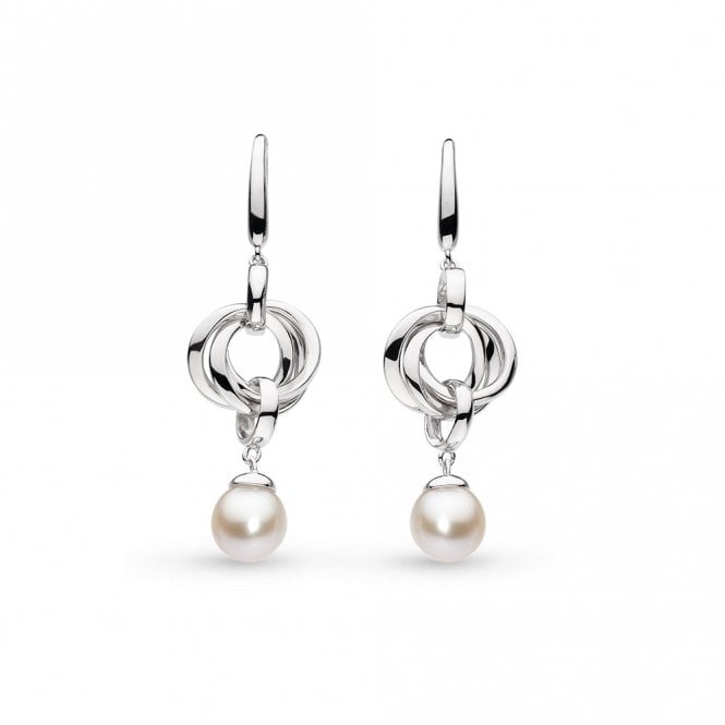 Silver Bevel Trilogy Pearl Drop Earrings by Kit Heath