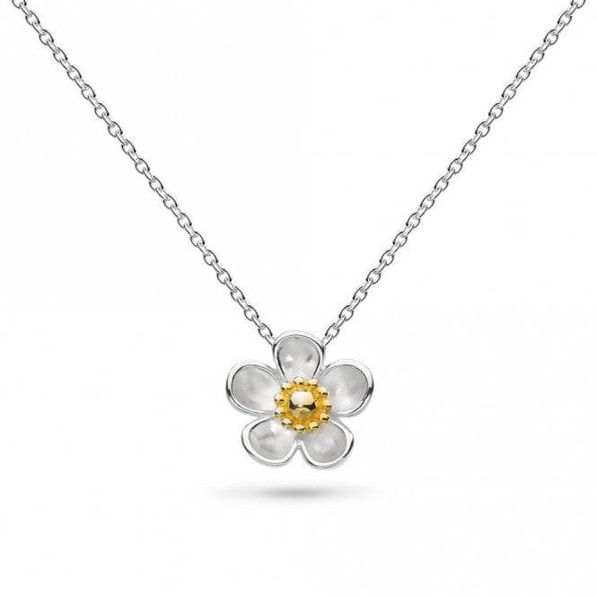 Silver Blossom Wood Flower Pendant and Chain by Kit Heath
