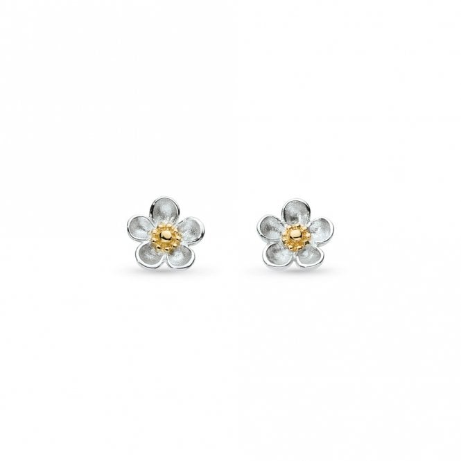 Silver Blossom Wood Rose Stud Earrings