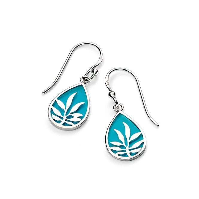 Silver blue enamel drop earrings