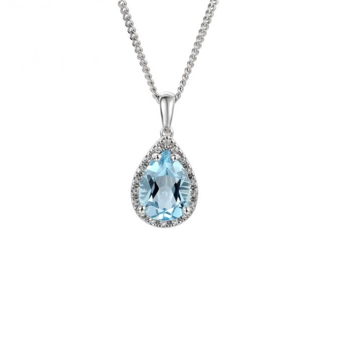 Silver blue topaz and cubic zirconia pendant and chain