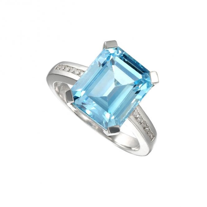 Silver blue topaz and cubic zirconia ring