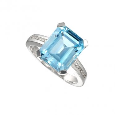 Silver blue topaz and cubic zirconia ring