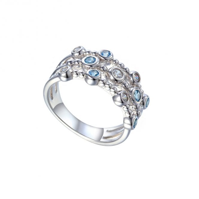 Silver blue topaz and cubic zirconia ring