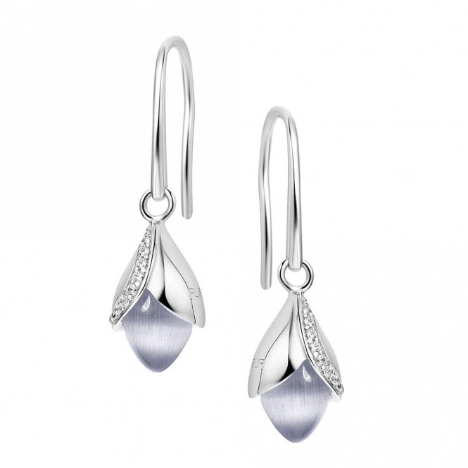 Silver cats eye Magnolia drop earrings by Fei Liu