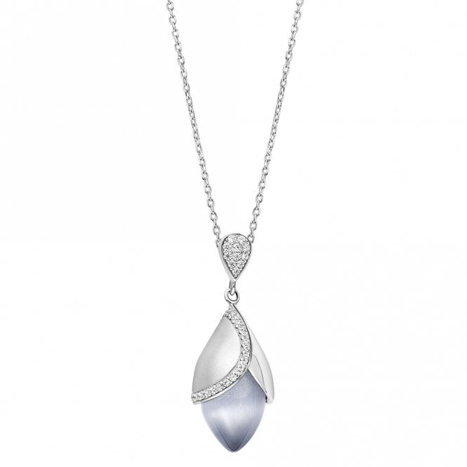 Silver cats eye Magnolia pendant and chain by Fei Liu