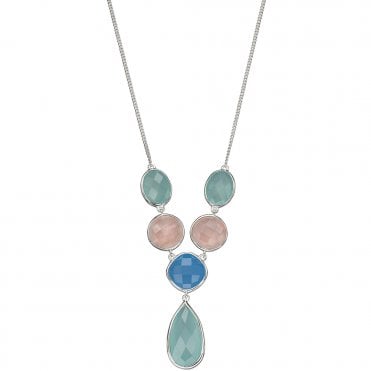 Silver chalcedony and rose quartz necklace