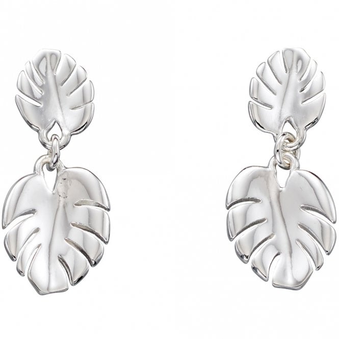 Silver cheese plant leaf drop earrings