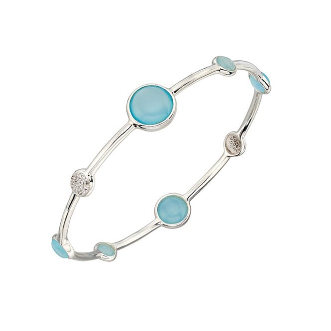 Silver cubic zirconia and aqua agate bangle