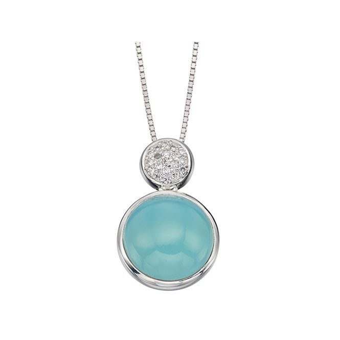 Silver cubic zirconia and aqua agate necklace