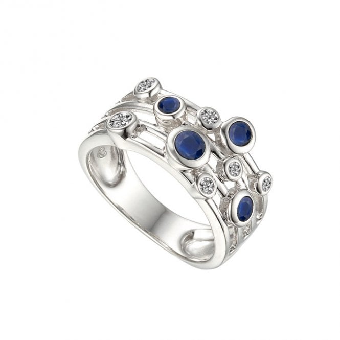 Silver cubic zirconia and blue sapphire ring
