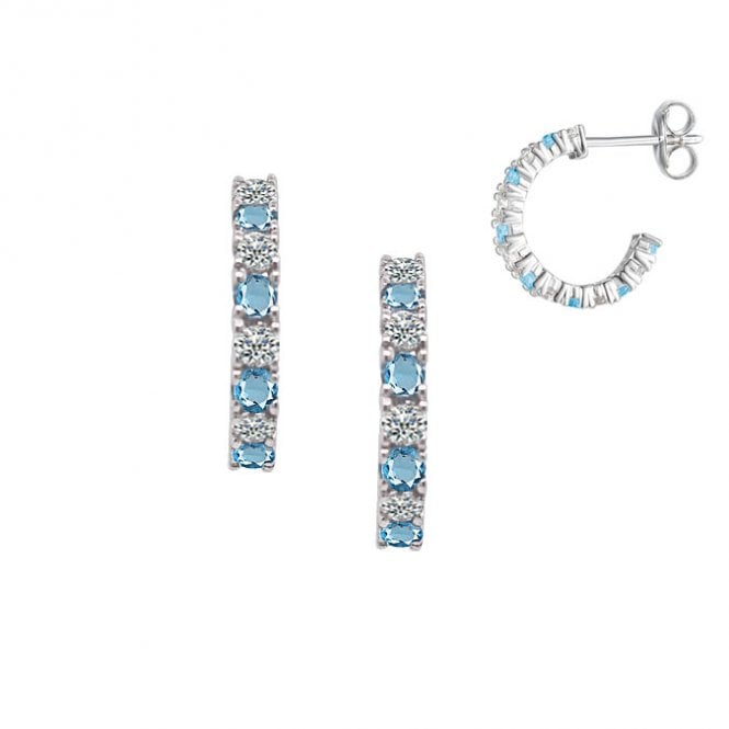 Silver cubic zirconia and blue topaz hoops