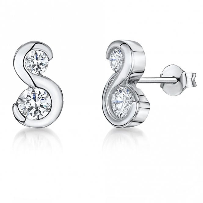 Silver double cubic zirconia stud earrings by Jools