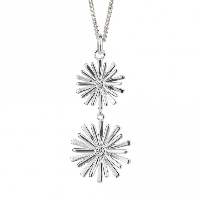 Silver Double Flower Drop Pendant and Chain