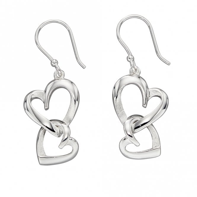 Silver Double Heart Drop Earrings