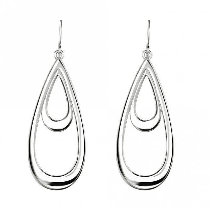 Silver double pear drop earrings by Kit Heath