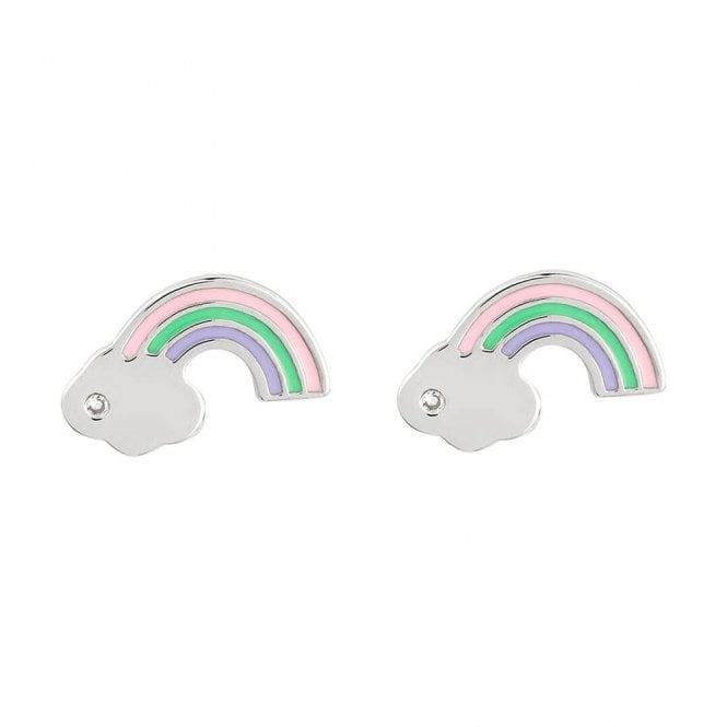 Silver Enamel and Diamond Rainbow Childs Stud Earrings