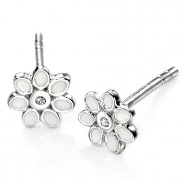 Silver Flower Stud Earrings by D for Diamond