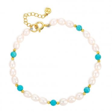 Silver G/P Pearl and Turquoise Bracelet by Claudia Bradby