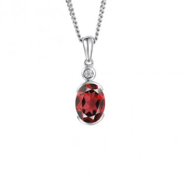 Silver garnet and cubic zirconia pendant and chain