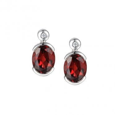 Silver garnet and cubic zirconia stud earrings