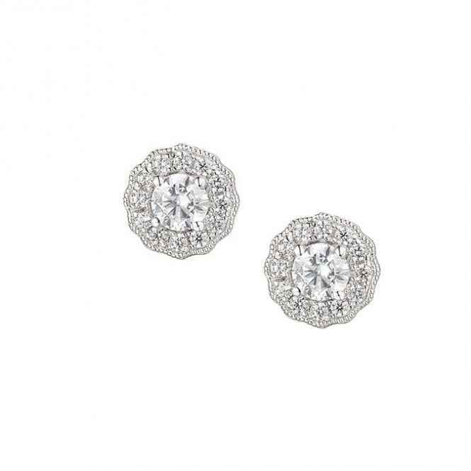 Silver Garnet and Cubic Zirconia Stud Earrings