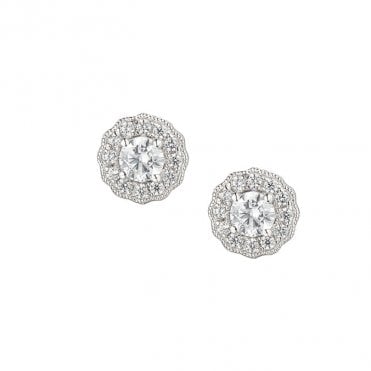 Silver Garnet and Cubic Zirconia Stud Earrings