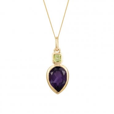 Silver Gold Plated Amethyst and Peridot Pendant