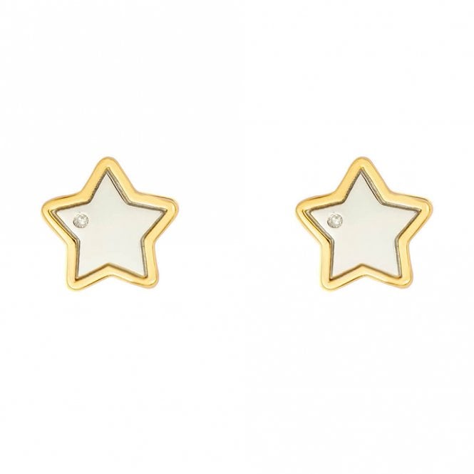 Silver Gold Plated and Diamond Star Childs Stud Earrings