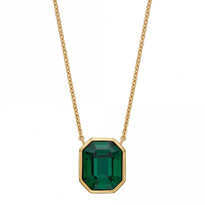 Silver Gold Plated and Green Crystal Necklace