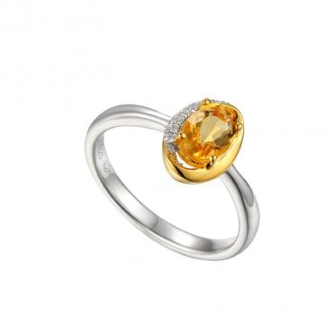 Silver gold plated citrine and cubic zirconia ring