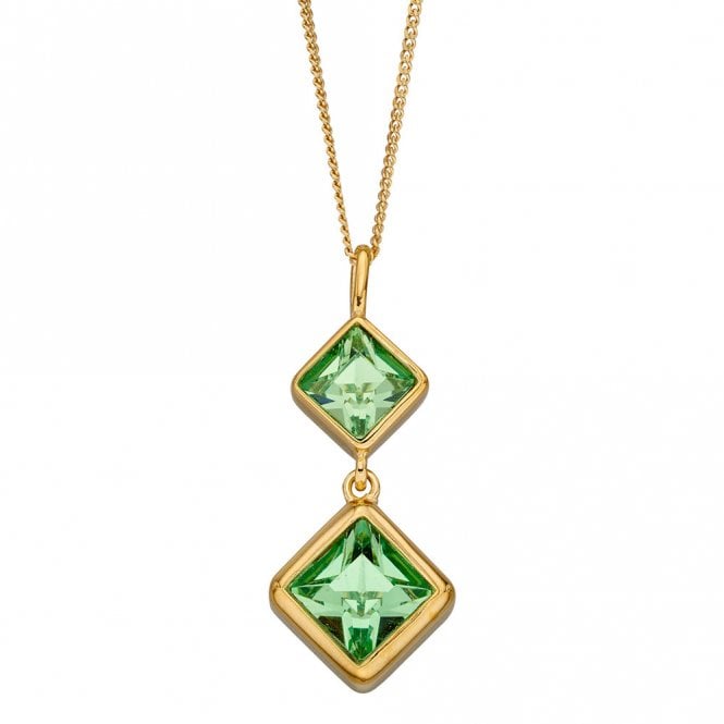 Silver Gold Plated Green Crystal Pendant and Chain