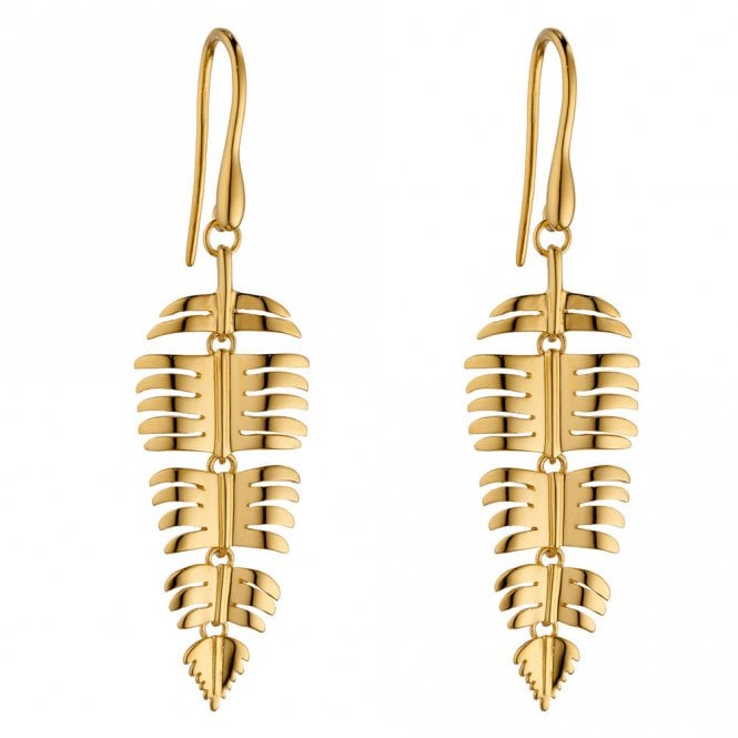 Silver Gold Plated Palm Leaf Drop Earrings