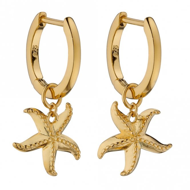 Silver Gold Plated Starfish Charm Hoop Earrings
