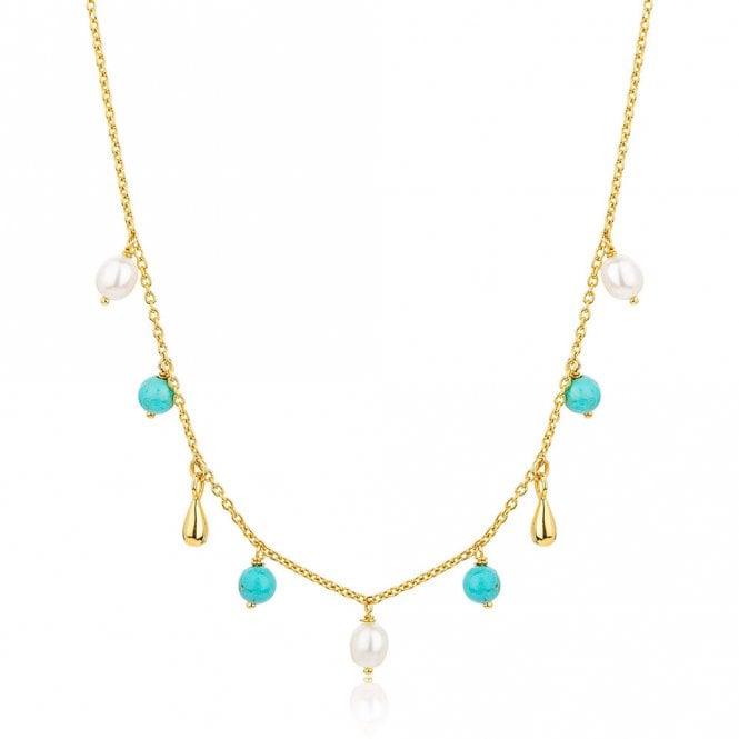 Silver Gold Plated Turquoise Fringe Choker by Claudia Bradby