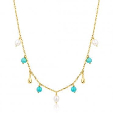 Silver Gold Plated Turquoise Fringe Choker by Claudia Bradby