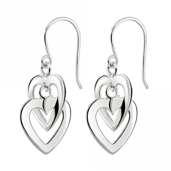 Silver heart drop earrings by Kit Heath