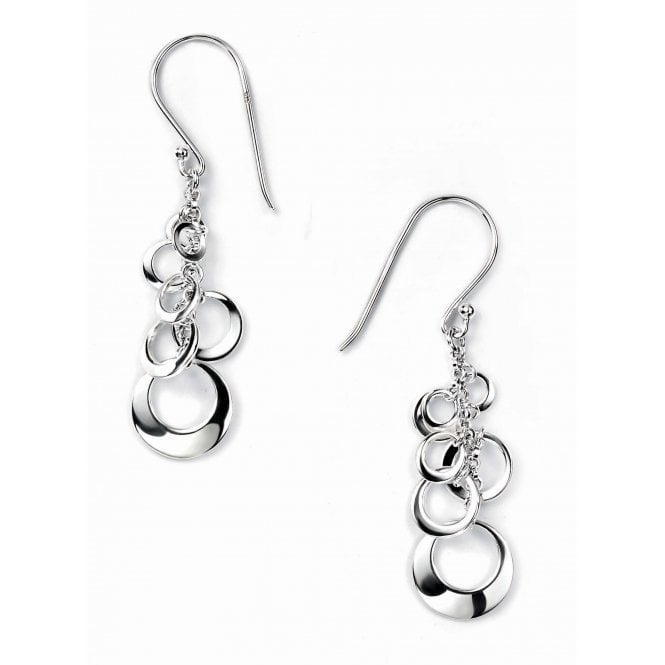 Silver multi disc drop earrings