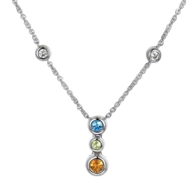 Silver multi gem pendant and chain
