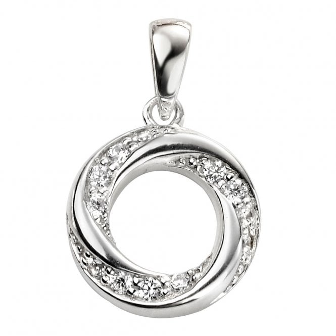 Silver open circle pendant and chain.