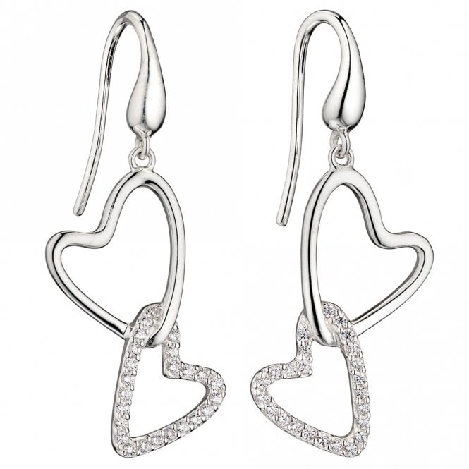 Silver Open Heart Linked Drop Earrings
