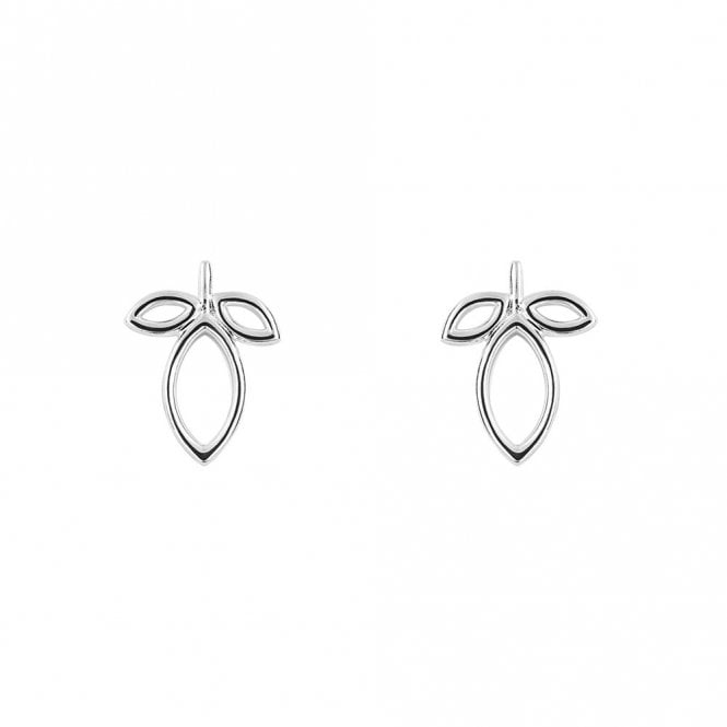 Silver Open Petal and Leaf Stud Earrings