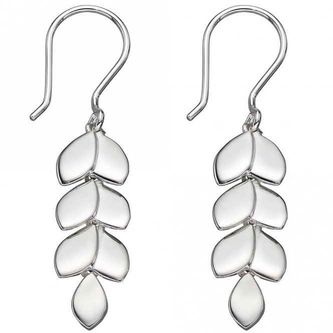 Silver overlapping leaf drop earrings