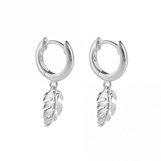 Silver Palm Leaf Charm Hoop Earrings