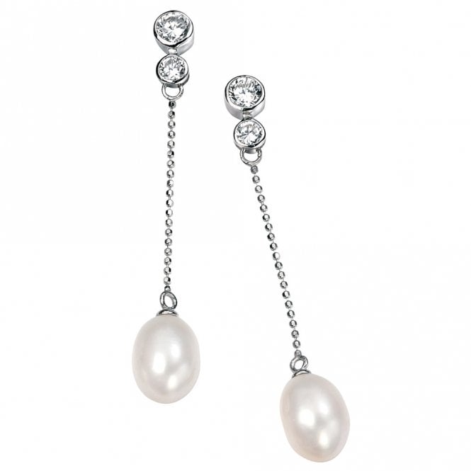 Silver pearl and cubic zirconia earrings