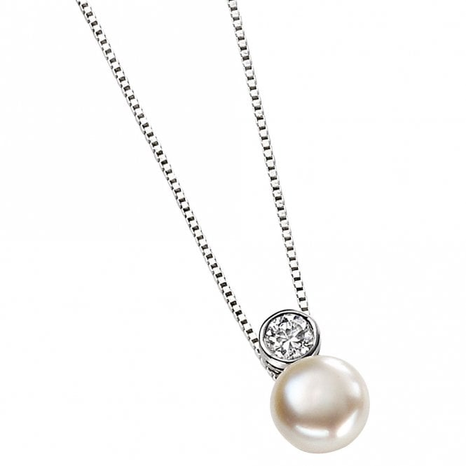Silver pearl and cubic zirconia necklace