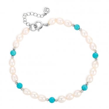 Silver Pearl and Turquoise Bracelet by Claudia Bradby