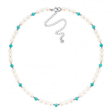Silver Pearl and Turquoise Choker by Uno de 50