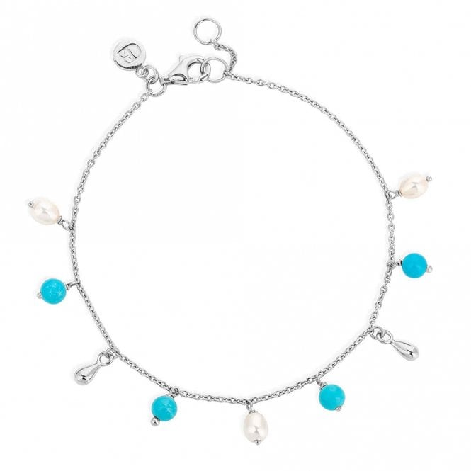 Silver Pearl and Turquoise Fringe Bracelet by Claudia Bradby