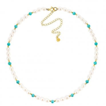 Silver Pearl & Turquoise Choker by Claudia Bradby